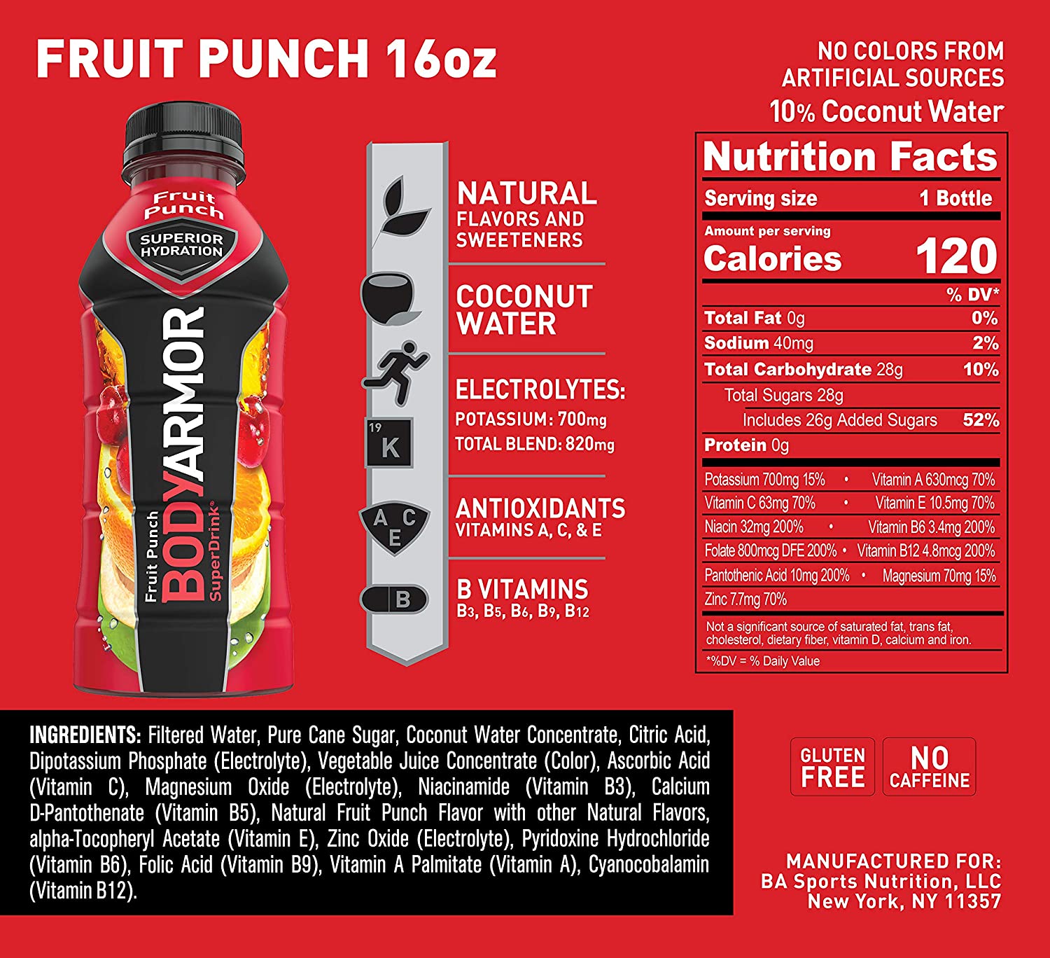 BODYARMOR Sports Drink Sports Beverage, Tropical Punch, Natural Flavor With Vitamins, Potassium-Packed Electrolytes, Perfect For Athletes, 16 Fl Oz (Pack of 12) - Image 2
